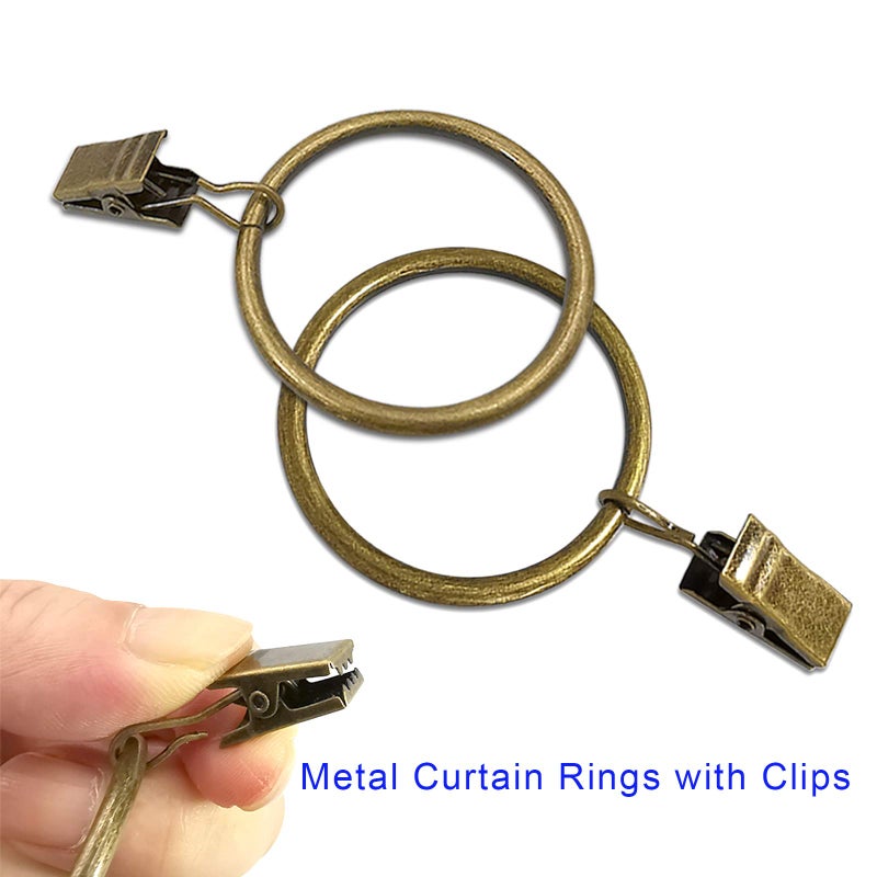 AMZSEVEN 40 Pack Metal Curtain Rings with Clips, Drapery Clips Hooks, Decorative Curtain Rod Clips 1.5 in Interior Diameter, Antique Bronze - Image 4